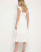 rosa Rochie Albă Din Viscoză cu Bretele Decorată cu Fir Metalic Iffrisse