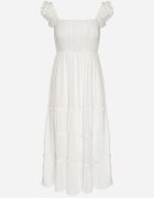 rosa Rochie Albă Din Viscoză cu Bretele Decorată cu Fir Metalic Iffrisse