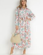 rosa Rochie Albă din Viscoză cu croi tip cămașă Galanthe
