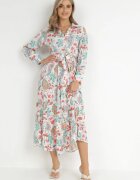rosa Rochie Albă din Viscoză cu croi tip cămașă Galanthe