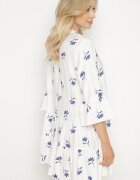 rosa Rochie Albă din Viscoză cu croială Cloș cu Broderie și Volane Axneria