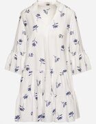 rosa Rochie Albă din Viscoză cu croială Cloș cu Broderie și Volane Axneria
