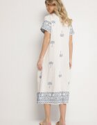 rosa Rochie Albă Dreaptă din Viscoză cu croială tip cămașă decorată cu broderie Sanori