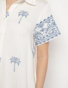 rosa Rochie Albă Dreaptă din Viscoză cu croială tip cămașă decorată cu broderie Sanori