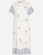 rosa Rochie Albă Dreaptă din Viscoză cu croială tip cămașă decorată cu broderie Sanori