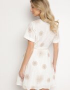 rosa Rochie Albă în Stil Boho cu Flori Brodate cu Șnur Evionis