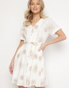 rosa Rochie Albă în Stil Boho cu Flori Brodate cu Șnur Evionis