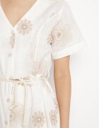 rosa Rochie Albă în Stil Boho cu Flori Brodate cu Șnur Evionis