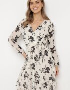 rosa Rochie Albă Mini cu Volan și Elastic în Talie Lisanor