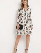rosa Rochie Albă Mini cu Volan și Elastic în Talie Lisanor