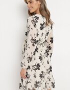 rosa Rochie Albă Mini cu Volan și Elastic în Talie Lisanor