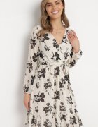 rosa Rochie Albă Mini cu Volan și Elastic în Talie Lisanor