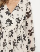rosa Rochie Albă Mini cu Volan și Elastic în Talie Lisanor
