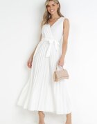 rosa Rochie Albă Plisată Maxi cu elastic în talie și curea din material Biak