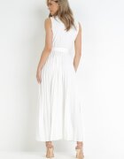 rosa Rochie Albă Plisată Maxi cu elastic în talie și curea din material Biak