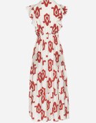 rosa Rochie Albă-Roșie din Viscoză Decorată cu Curea cu Cataramă și Model Geometric Orivana