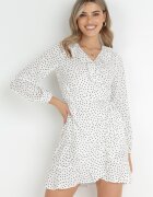 rosa Rochie Albă tip plic cu volane cu buline Bamia