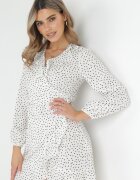 rosa Rochie Albă tip plic cu volane cu buline Bamia