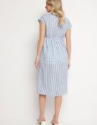 rosa Rochie Albastră Ajurată cu Vâscoză Decorată cu încrețituri Nelsedi