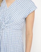 rosa Rochie Albastră Ajurată cu Vâscoză Decorată cu încrețituri Nelsedi