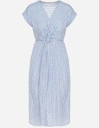 rosa Rochie Albastră Ajurată cu Vâscoză Decorată cu încrețituri Nelsedi