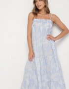 rosa Rochie Albastră Cloche din Bumbac Decorată cu flori Merialea