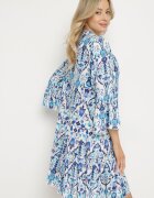 rosa Rochie Albastră Cloche din Viscoză cu Model Ornamental Ravapia