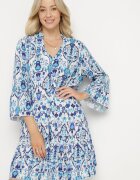 rosa Rochie Albastră Cloche din Viscoză cu Model Ornamental Ravapia