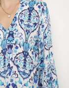 rosa Rochie Albastră Cloche din Viscoză cu Model Ornamental Ravapia