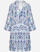 rosa Rochie Albastră Cloche din Viscoză cu Model Ornamental Ravapia