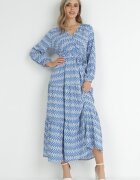 rosa Rochie Albastră Cloș cu Elastic în Talie Mosho