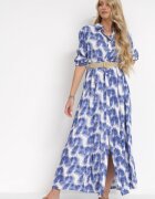 rosa Rochie Albastră Cloș Maxi cu Curea împletită și Buzunare laterale Suttyn