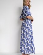 rosa Rochie Albastră Cloș Maxi cu Curea împletită și Buzunare laterale Suttyn