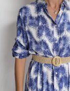 rosa Rochie Albastră Cloș Maxi cu Curea împletită și Buzunare laterale Suttyn