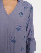 rosa Rochie Albastră cu Viscoză cu Croială Evazată cu Broderie și Volane Axneria
