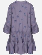 rosa Rochie Albastră cu Viscoză cu Croială Evazată cu Broderie și Volane Axneria
