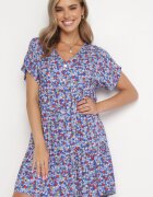 rosa Rochie Albastră cu Viscoză și Volan Janos