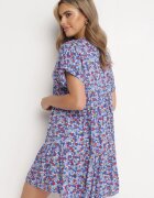 rosa Rochie Albastră cu Viscoză și Volan Janos