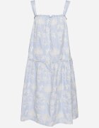 rosa Rochie albastră de bumbac florală decorată cu încrețituri Lilinoa