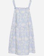 rosa Rochie albastră de bumbac florală decorată cu încrețituri Lilinoa
