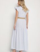 rosa Rochie albastră deschisă de bumbac Boho cu croială cloș cu centură cu cataramă Iffalisse