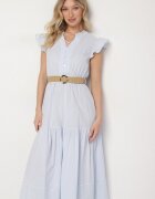 rosa Rochie albastră deschisă de bumbac Boho cu croială cloș cu centură cu cataramă Iffalisse