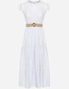 rosa Rochie albastră deschisă de bumbac Boho cu croială cloș cu centură cu cataramă Iffalisse