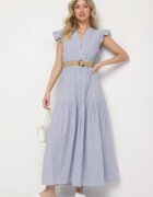 rosa Rochie Albastră din Bumbac Boho evazată cu curea și cataramă Iffalisse