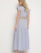 rosa Rochie Albastră din Bumbac Boho evazată cu curea și cataramă Iffalisse