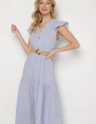rosa Rochie Albastră din Bumbac Boho evazată cu curea și cataramă Iffalisse