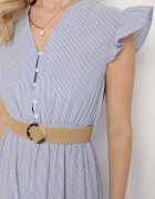 rosa Rochie Albastră din Bumbac Boho evazată cu curea și cataramă Iffalisse