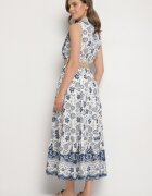 rosa Rochie Albastră din Bumbac cu Croială de Cămașă Fără Mâneci cu Centură Mirulenia
