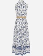 rosa Rochie Albastră din Bumbac cu Croială de Cămașă Fără Mâneci cu Centură Mirulenia