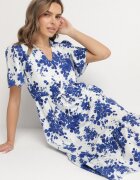 rosa Rochie Albastră din Bumbac Decupată cu Flori cu Fustă Evazată Florbia